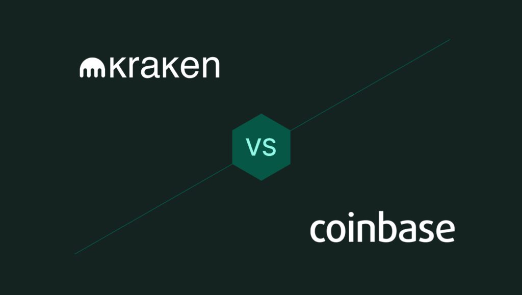 logo Kraken e logo Coinbase a confronto