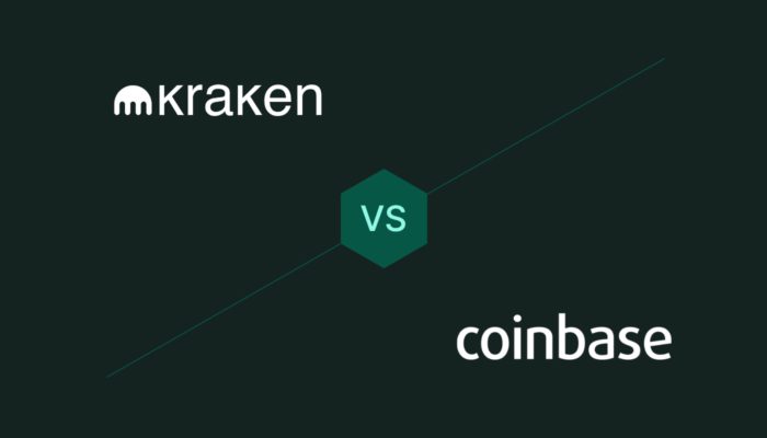 logo Kraken e logo Coinbase a confronto
