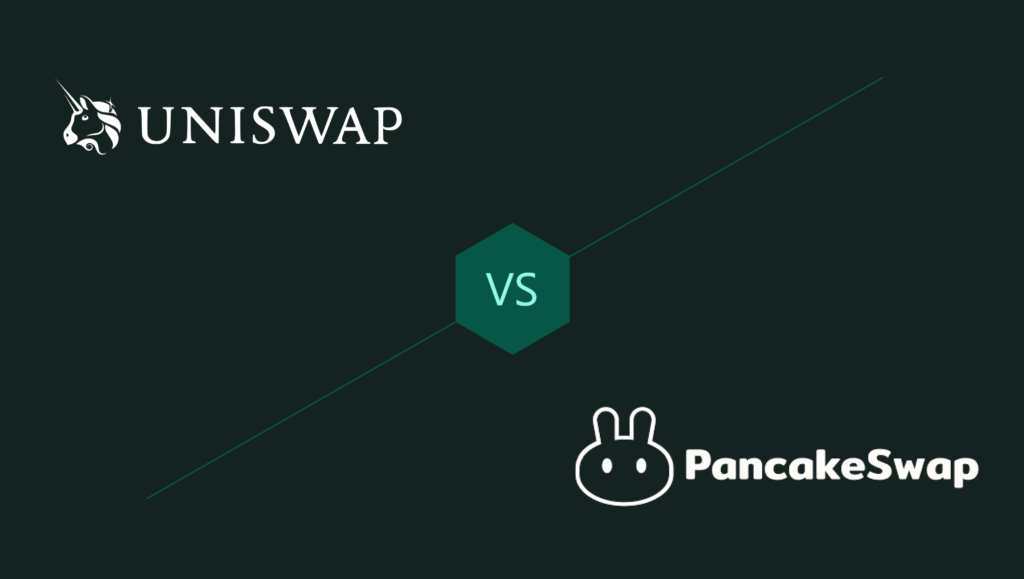 Uniswap logo e PancakeSwap logo a confronto