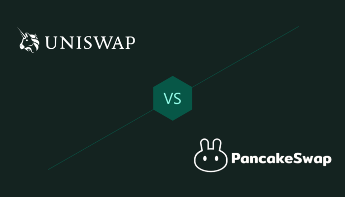 Uniswap logo e PancakeSwap logo a confronto