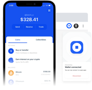 Cellulare con rappresentazione della app Coinbase wallet.