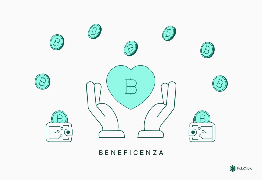 beneficenza nel mondo delle criptovalute. Visualizzazione di due mano che abbracciano un cuore