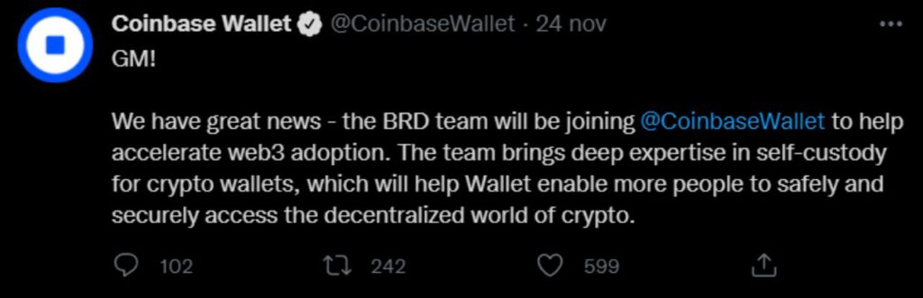 Coinbase ha acquistato BRD