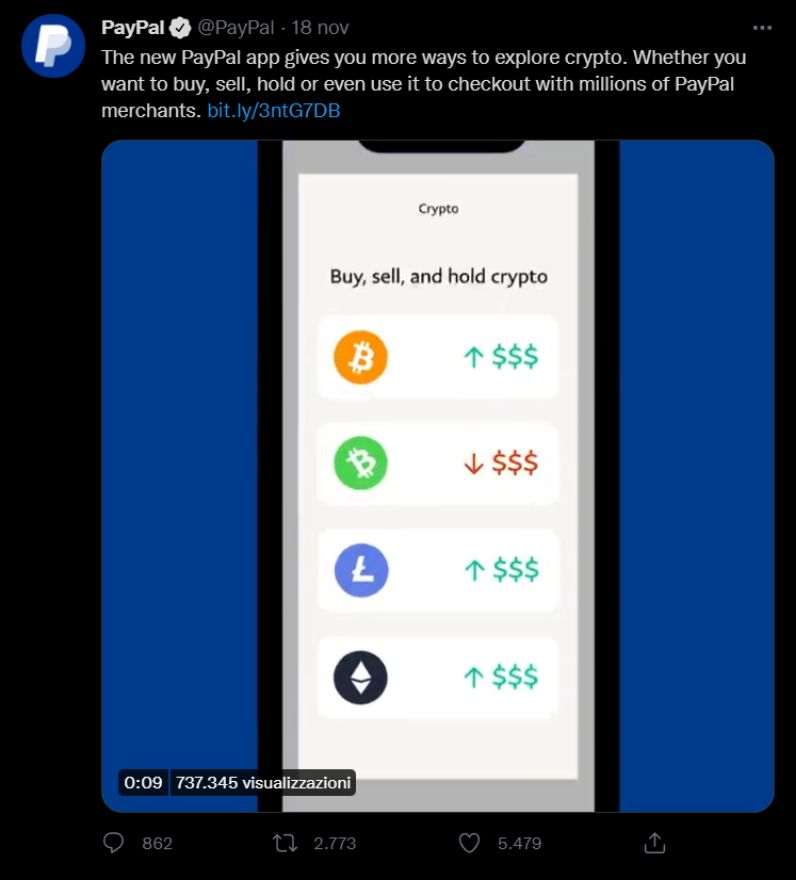 Paypal introduce pagamenti in criptovalute